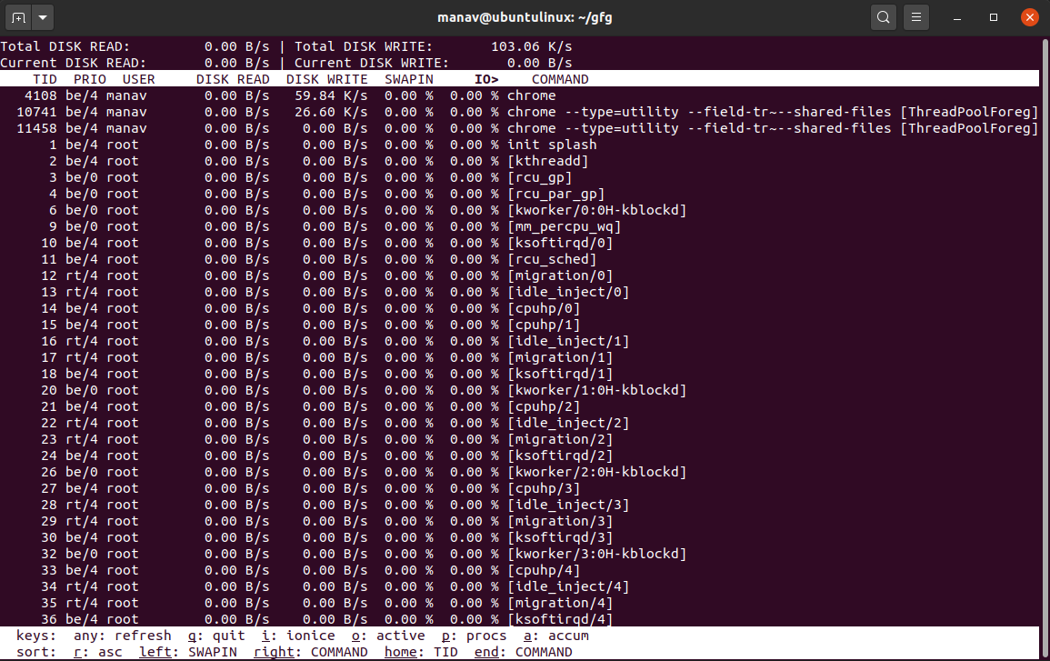 iotop command output